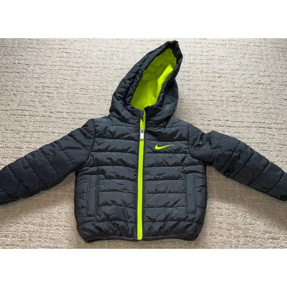 Nike Jacket Kids Size 2T Gray Winter Puffer Hooded Fleece Lined Just‎ Do It